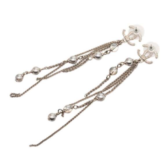 CHANEL Silver Pearl Logo Earrings - Picture 2 of 4
